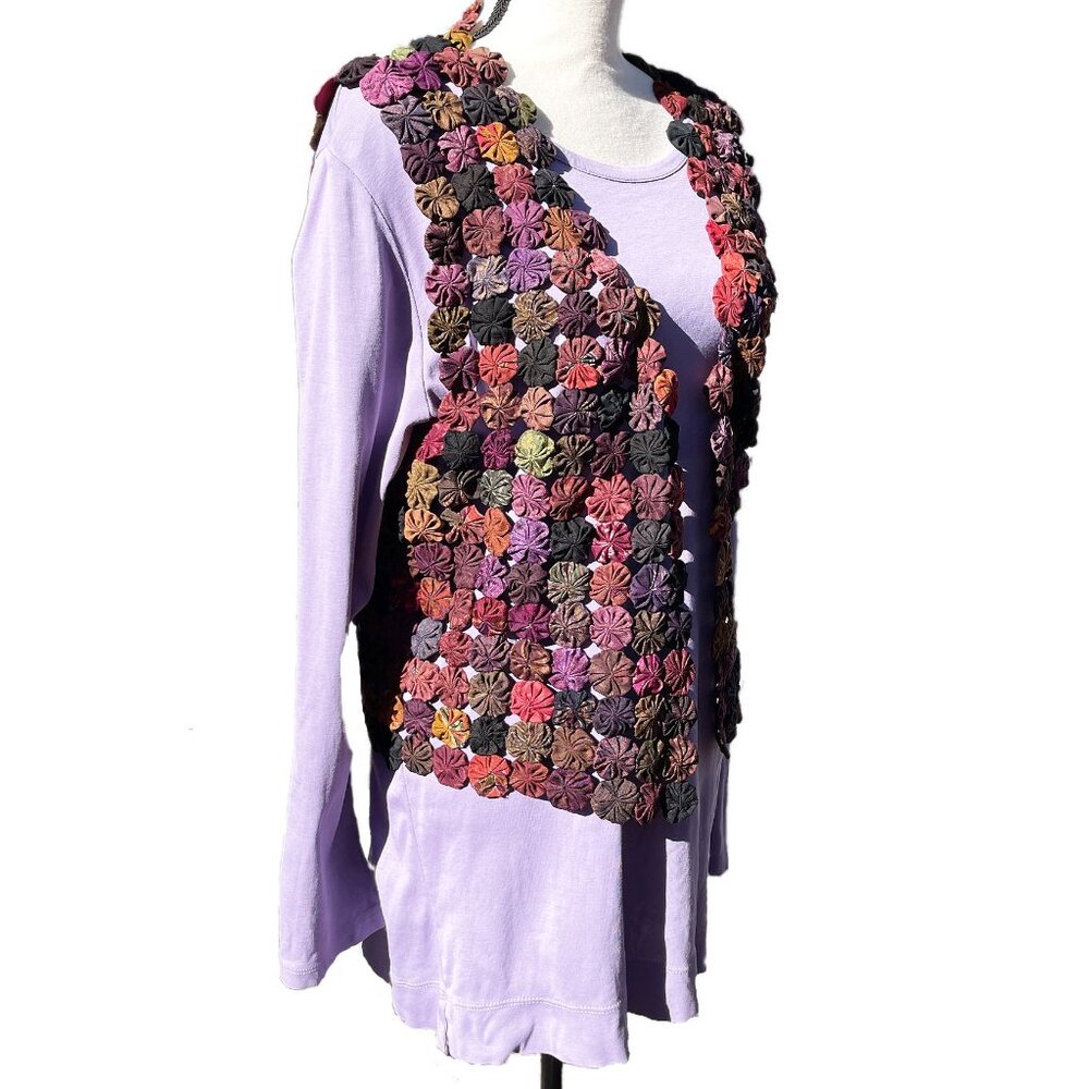 Vintage RICO INTERNATIONAL Thailand Silk Yo-Yo-Vest Handmade 1980s Multicolor M/